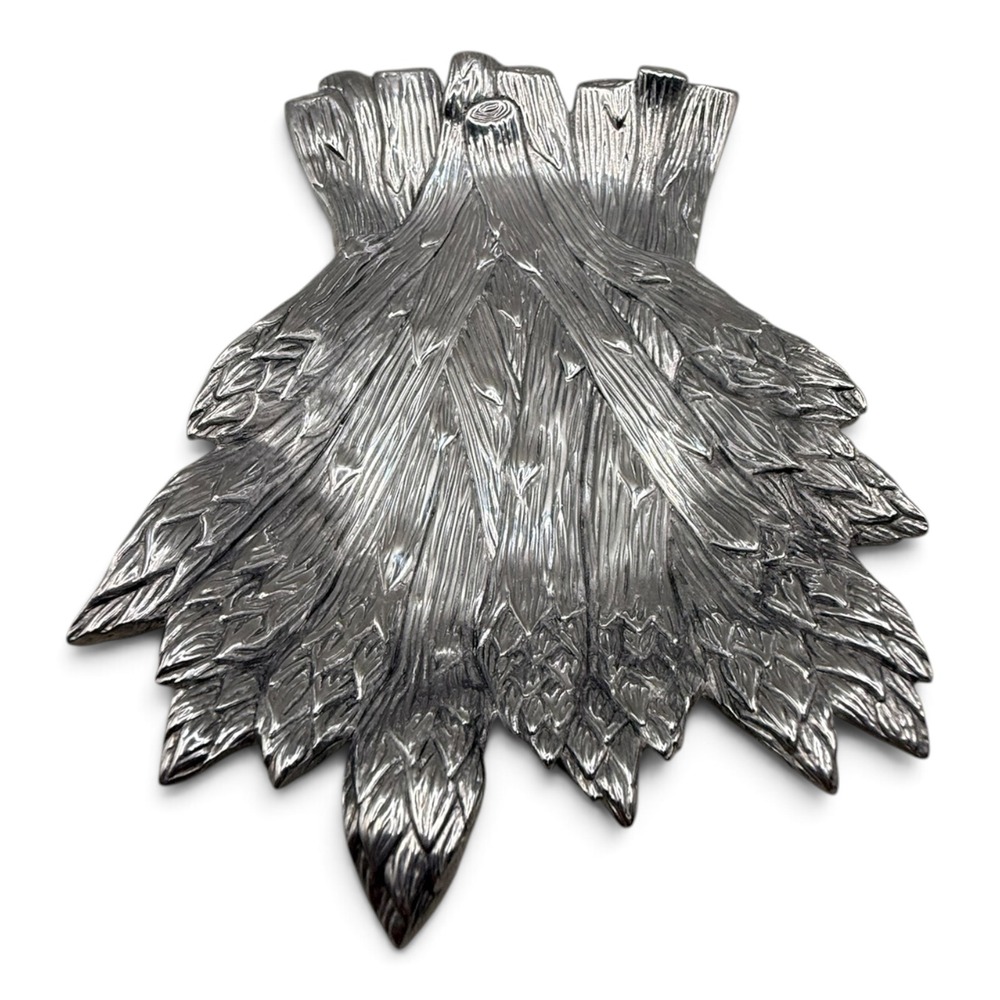 Fitz and Floyd Silver Metal Asparagus Bundle Sculptural Tray Trinket Dish 9in